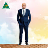 Cardboard cutout of a man in a suit with 'Australian Made' logo on a gradient background